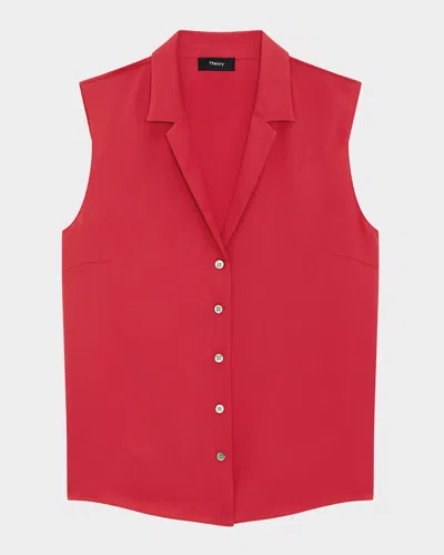 THEORY SLEEVELESS SILK CAMP BLOUSE