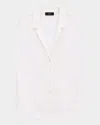 Theory Camp Collar Blouse In Silk Georgette In Ivory