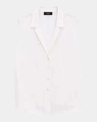 THEORY SLEEVELESS SILK CAMP BLOUSE