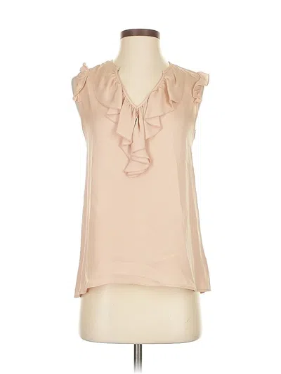 Pre-owned Theory Sleeveless Silk Top Tan Tie Neck Tops In Brown