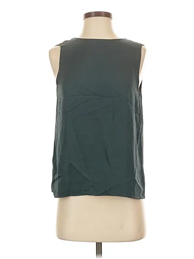 Pre-owned Theory Sleeveless Silk Top Teal Solid Pattern Boatneck Tops