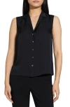 Theory Sleeveless Button Front Silk Top In Black