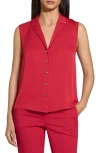 Theory Sleeveless Button Front Silk Top In Cherry