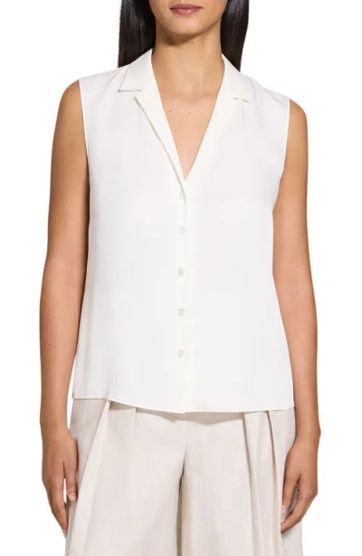Theory Camp Collar Blouse In Silk Georgette In Ivory