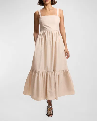 Theory Sleeveless Square-neck Tiered Poplin Midi Dress In Neutral