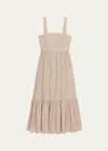 Theory Sleeveless Square-neck Tiered Poplin Midi Dress In Soft Gold