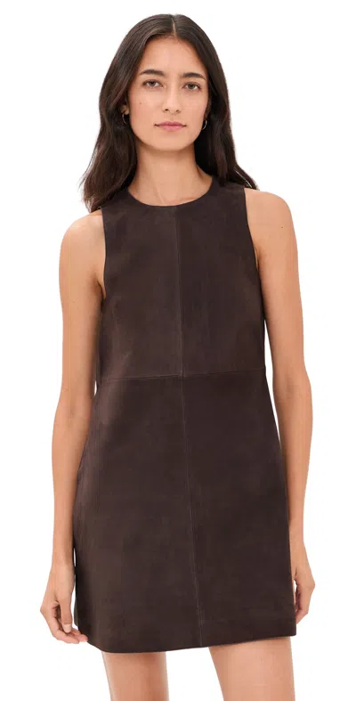 Theory Sleeveless Suede Shift Dress Cacao