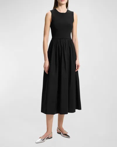 Theory Stretch-knit And Cotton-blend Poplin Midi Dress In Black - 001