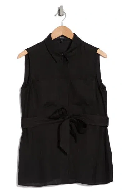 Theory Sleeveless Tie Belt Drape Top In Black