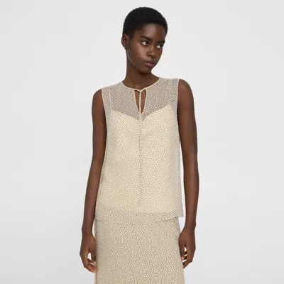 Theory Sleeveless Tie Neck Top In Silk Chiffon In Oatmeal Multi