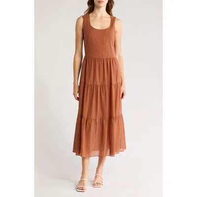 Theory Sleeveless Tiered Cotton Maxi Dress In Terracott