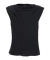 Theory Black Crewneck Top With Ruched Details On The Front In Black