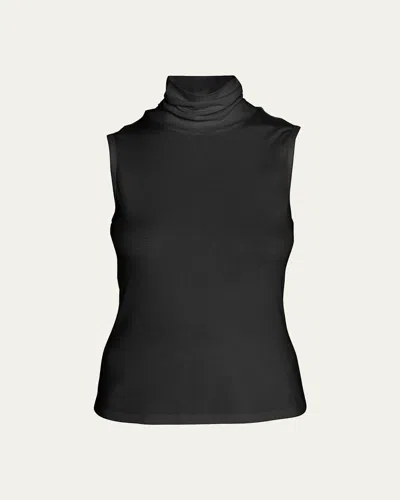 Theory Sleeveless Turtleneck Ribbed Sweater In Black