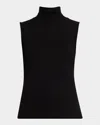 Theory Sleeveless Turtleneck Ribbed Sweater In Black