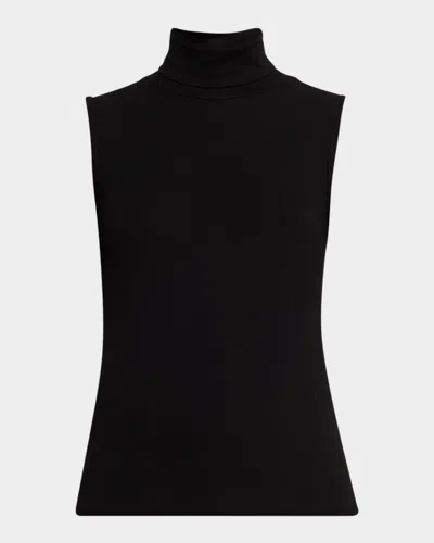 Theory Sleeveless Turtleneck Ribbed Sweater In Black