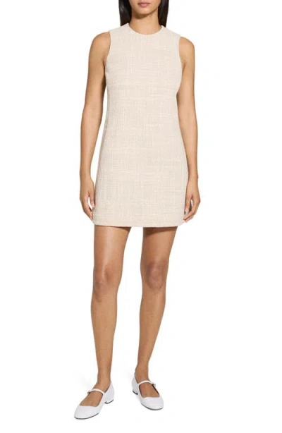 Theory Sleeveless Tweed Shift Dress In White