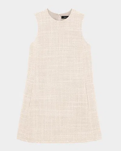 Theory Sleeveless Tweed Shift Dress In Neutral
