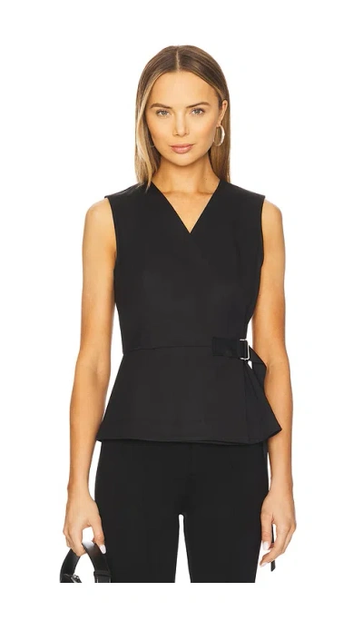Theory Sleeveless Stretch Cotton Wrap Top In Black