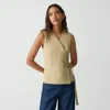 Theory Sleeveless Wrap Top In Cotton Chino In Trench