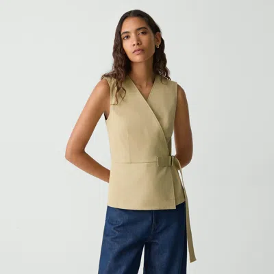 Theory Sleeveless Wrap Top In Cotton Chino In Trench