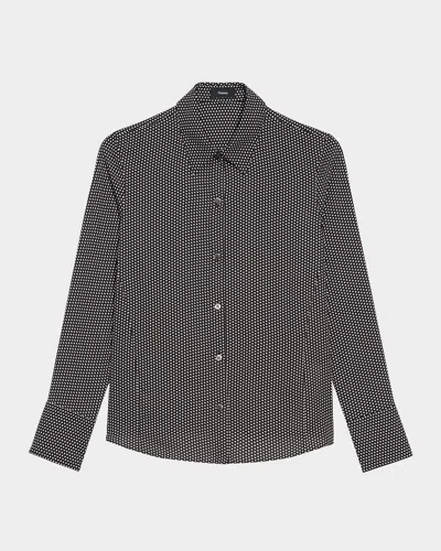 Theory Slim Button-front Blouse In Black Multi