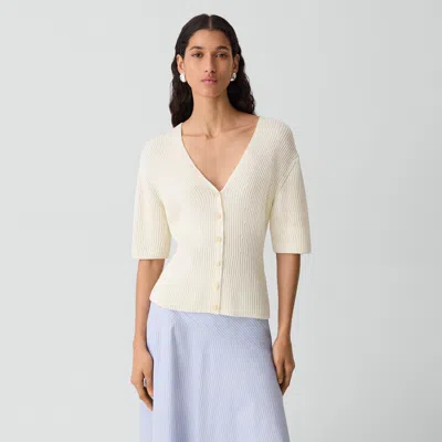 Theory Slim Cardigan In Ribbed Cotton In White