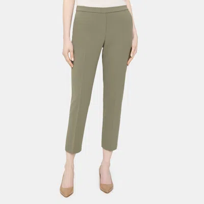 Theory Slim Cropped Pull-on Pant In Crepe In Deep Sage