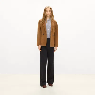 Theory Slim Double-breasted Blazer In Double-face Wool-cashmere In Brown