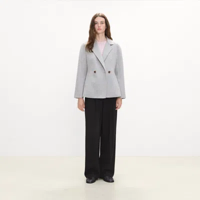 Theory Slim Double-breasted Blazer In Double-face Wool-cashmere In Gray