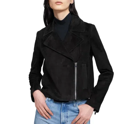 Theory Slim Moto Jacket In Black Suede