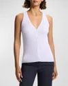 Theory Slim Rib Sweater Vest In Soft Iris/white