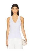 Theory Slim Rib Sweater Vest In Soft Iris & White