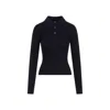 Theory Slim Ribbed Dark Navy Viscose Polo In Black