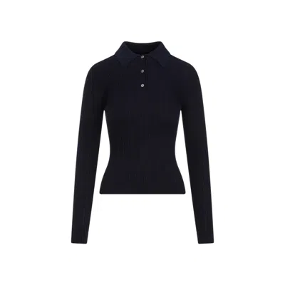 Theory Slim Ribbed Dark Navy Viscose Polo In Black