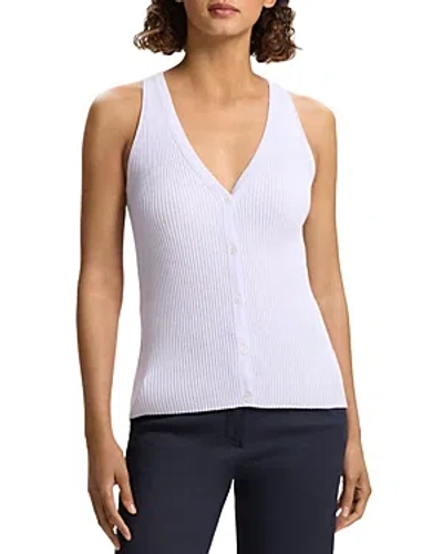 Theory Slim Ribbed Vest In Soft Iris/ White