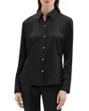 Theory Slim Satin Button Down Top In Black