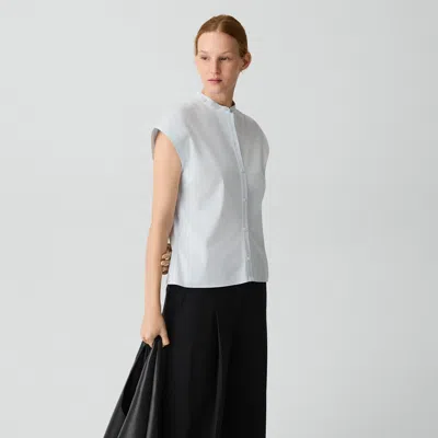 Theory Slim Shirt In Good Poplin In Metallic