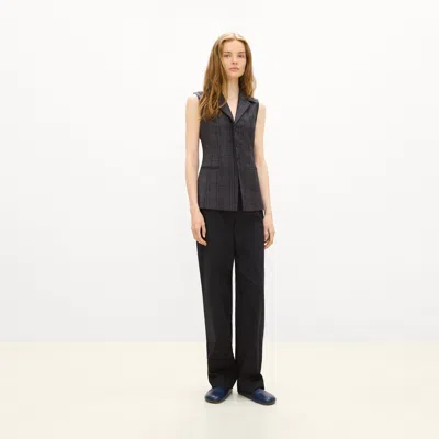 Theory Slim Three-button Vest In Plaid Sleek Flannel In Charcoal Multi