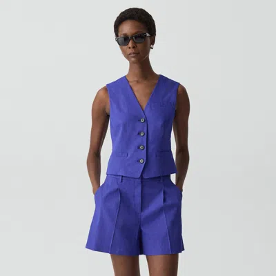 Theory Slim Vest In Good Linen In Blue