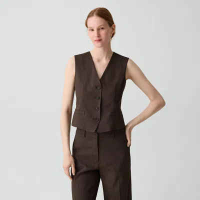 Theory Slim Vest In Good Linen In Brown