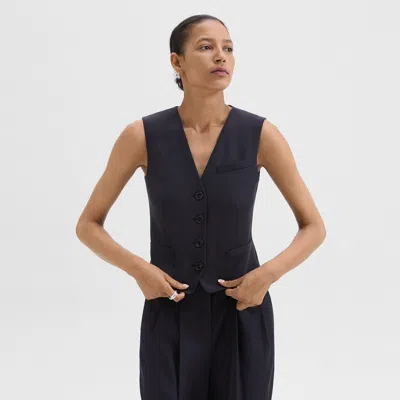 Theory Wool Waist Coatv Neck In Blue