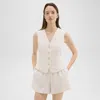 Theory Slim Vest In Striped Admiral Crepe In Rice