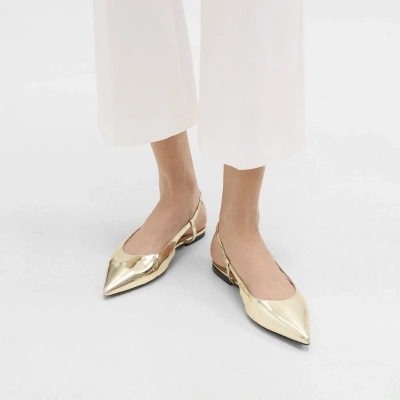 Theory Slingback Flat In Metallic Leather In Light Gold