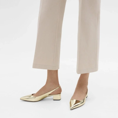 Theory Slingback Pump In Metallic Leather In Light Gold