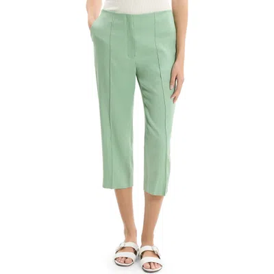 Theory Slit-cuff Linen-blend Capri Pants In Green