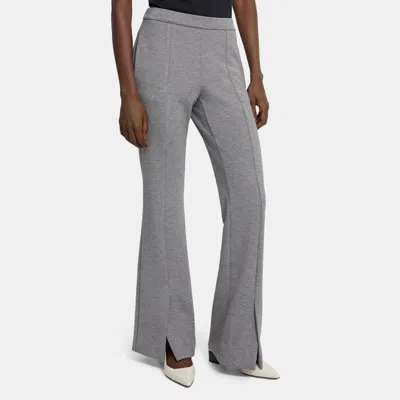 Theory Slit Flared Pant In Double-knit Jersey In Grey Mel/oat Mel