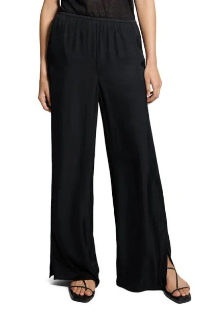 Theory Slit Hem Wide Leg Pants In Black