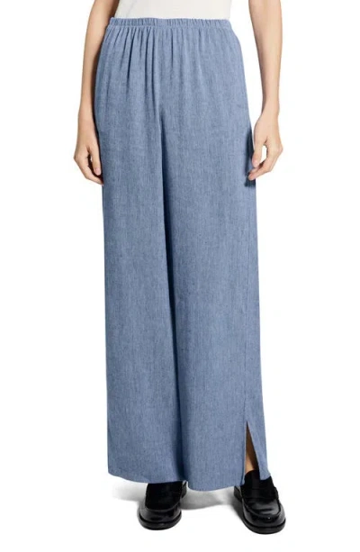 Theory Slit Hem Wide Leg Pants In Blue