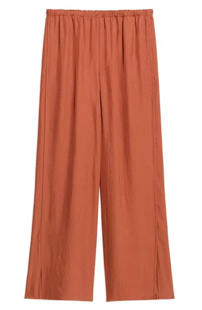 Theory Slit Hem Wide Leg Pants In Brown