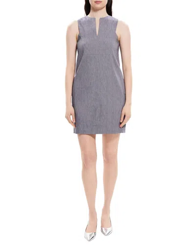 Theory Slit Linen-blend Shift Dress In Blue